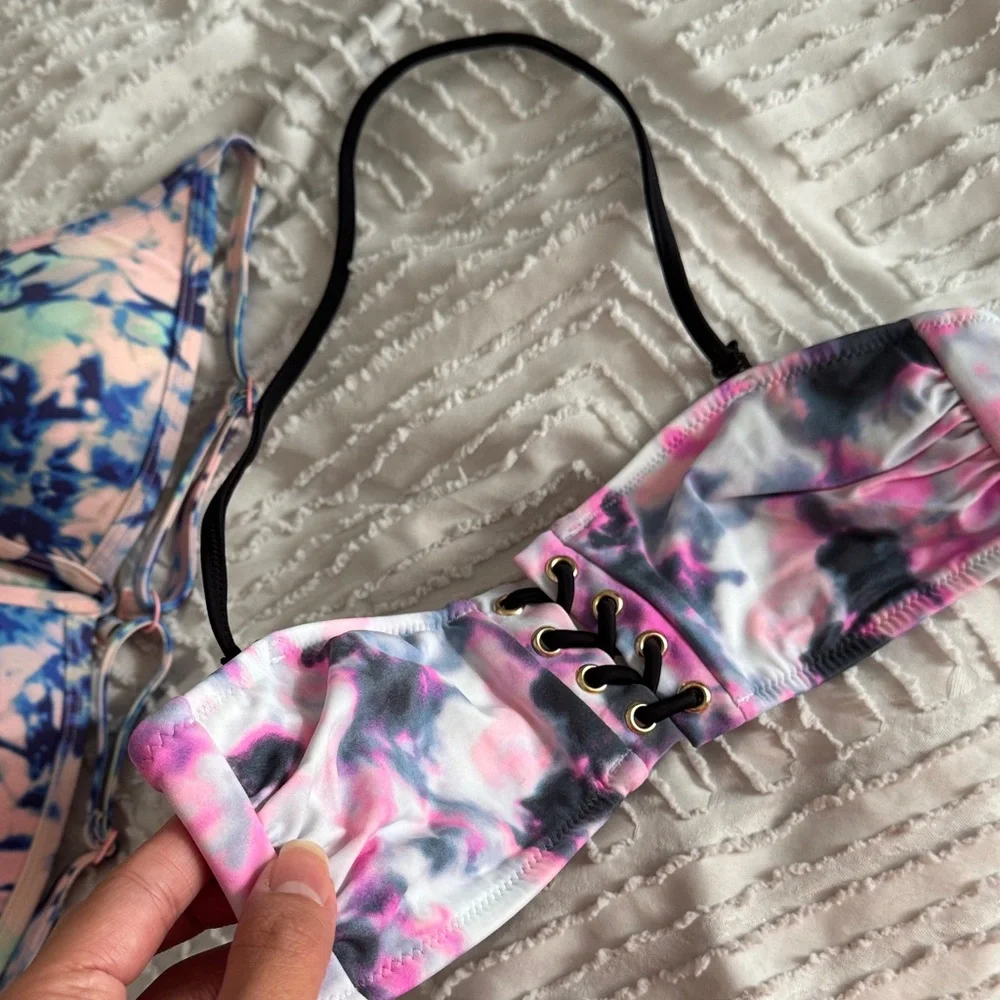 PINK Victoria's Secret Pastel Tie-Dye Bikini Top 2pk